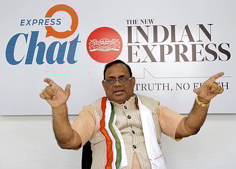 RC Khuntia, AICC Secretary in-charge of Telangana Congress, interacting with the editorial team of TNIE as part of Express Chat, in Hyderabad on 7 September 2018. (Photo | Senbagapandiyan/EPS)