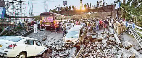 The 40-year-old Majerhat Bridge in south Kolkata collapsed on Tuesday evening, claiming three lives and crushing many vehicles. Another 15-year-old bridge in Siliguri collapsed on Friday morning.  | PTI