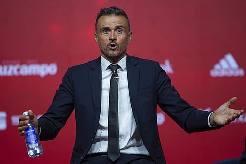 In this file photo dated Thursday, July 19, 2018, Spanish coach Luis Enrique talks to journalists during his official presentation as Spain new head coach in Las Rozas, outskirts of Madrid. | AP