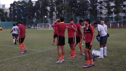 Indian football team at a training session ahead of their match against Maldives in SAFF Cup football. (Photo | Indian football team/Twitter)