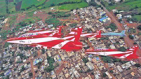 IAF’s Surya Kiran team performing for the first time in 2017 at Yelahanka Air Force Station