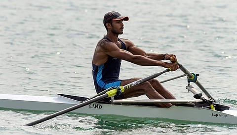 Indian rower Dattu Baban Bhokanal looks disappointed after finishing 5th in the men's singles sculls final during the 18th Asian Games in Palembang . (File Photo | PTI)