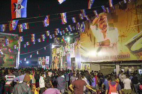 Actor Ajith's fans crowd in front of Rohini Silver Screen theatre ahead of 'Viswasam' release in Chennai. (Photo | Debadatta Mallick/EPS)