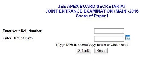 A screen grab from the JEE Mains Results webpage. (Courtesy: http://jeemain.nic.in/)