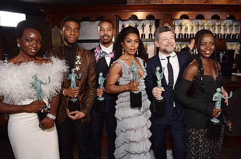 'Black Panther' took the top award at Sunday's 25th Screen Actors Guild Awards. Before a stage full of actors, Chadwick Boseman tried to put into context the moment for the trailblazing 'Black Panther,' which also won for its stunt performer ensemble. 'To