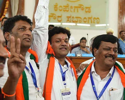 M Gowtham Kumar (C) was elected as Bengaluru Mayor. (Photo | EPS/Nagaraja Gadekal)