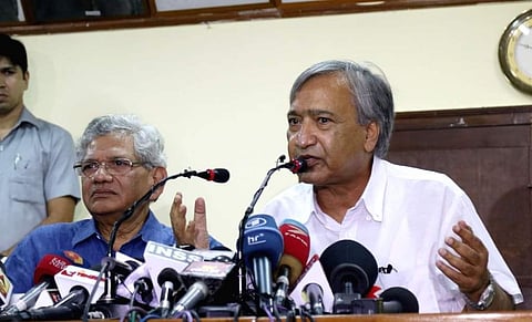 CPM general secretary Sitaram Yechury (L) with Mohammad Yusuf Tarigami. (Photo | Facebook)