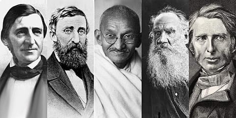 From Left: RW Emerson, HD Thoreau, MK Gandhi, Leo Tolstoy and John Ruskin (Facebook Images)