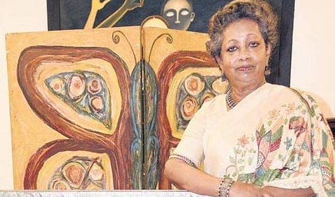 Jija Harisingh with one of her paintings  Nagaraja Gadekal