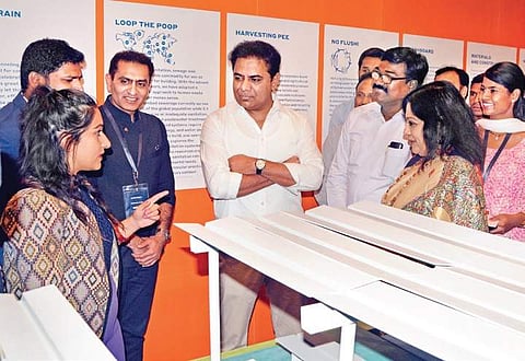 IT and Industries Minister KT Rama Rao interacting with participants at the World Design Assembly at HICC in Hyderabad on Saturday. (Photo | Sathya Keerthi, EPS)