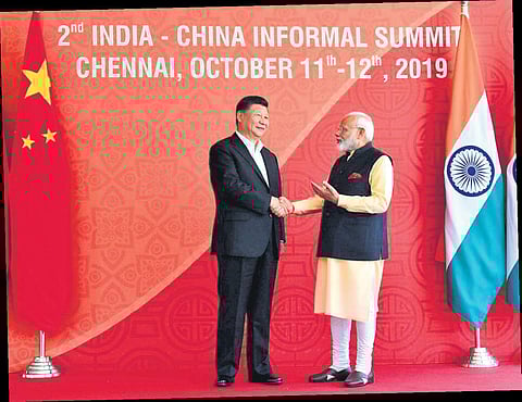 Prime Minister Narendra Modi with Chinese President Xi Jinping, at Fisherman’s Cove in Mamallapuram (Photo | PTI)