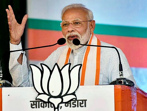 Prime Minister Narendra Modi addresses a public meeting ahead of Maharashtra Assembly election at Sakoli village of Bhandara Sunday Oct. 13 2019. | (Photo | PTI)