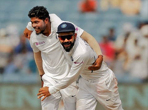 Playing his first Test since last December, Umesh Yadav (L) returned match figures of 6/59 (Photo | AP)