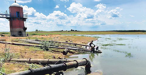 A view of the Red Hills reservoir, one of the four main sources of water for Chennai city. (Photo | EPS/D Sampathkumar)