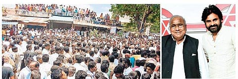 People gather to protest against uranium mining in the Nallamala forests in Nagarkurnool on Monday. (Photo | EPS)