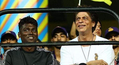 Tamil director Atlee with Bollywood superstar Shah Rukh Khan at a cricket match in Chennai. (Photo | File)