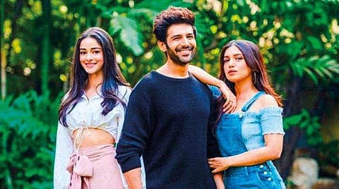 Actors Kartik Aaryan, Bhumi Pednekar (right) and Ananya Panday (left). (Photo | Instagram)