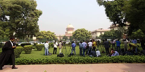 A scene outside the Supreme court during the Ram janmbhumi- Babri masjid case hearing in New Delhi on Wednesday. | (Arun Kumar P| EPS)