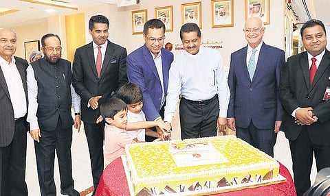 Dr. Thumbay Moideen, Founder President of Thumbay Group with Faizal E Kottikollon, Founder & Chairman of KEF Holdings, and Akbar Moideen Thumbay, V-P of Thumbay Group’s Healthcare Division at the opening | Express