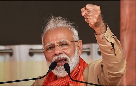 PM Narendra Modi addresses an election campaign rally in Haryana's Charkhi Dadri (Photo | PTI)