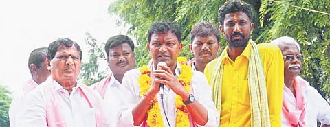 S Saidi Reddy, TRS candidate for Huzurnagar bypoll, during his election campaign in Huzurnagar on Wednesday