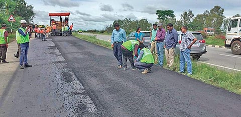 The 600m stretch that was laid using plastic waste on a service road next to  the Bengaluru-Hyderabad highway | Express