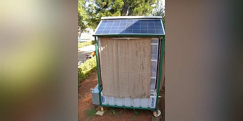 The solar-powered mushroom growing unit built by IIHR; (inset) mushrooms growing inside the unit | Express