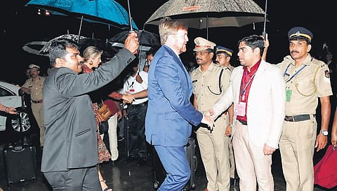 District Collector S Suhas giving a warm send-off to Dutch King Willem-Alexander and Queen Maxima who returned to the Netherlands after their  two-day visit to Kerala | Express