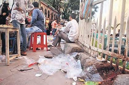 Plastic waste dumped near a vendor’s stall in the near Charminar in Hyderabad | Sathya keerthi