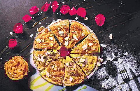 The Jalebi Pizza, available at  Friction The Drinkery, Delhi.