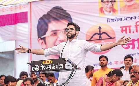 Yuva Sena chief Aaditya Thackeray addresses a rally in Pune. | ( Photo | PTI )