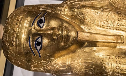 A picture taken on October 1, 2019, shows the Golden Coffin of Nedjemankh, on display at the National Museum of Egyptian Civilization in Cairo, following its repatriation from the US. (Photo | AFP)