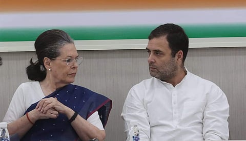 Congress chief Sonia Gandhi with son and party leader Rahul Gandhi in New Delhi.(Photo| Shekhar Yadav/EPS)