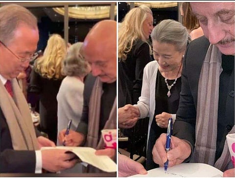 Anupam Kher is thrilled because former UN Secretary-General Ban Ki-moon asked him to sign on the Indian actor's autobiography. (Screengrabs)