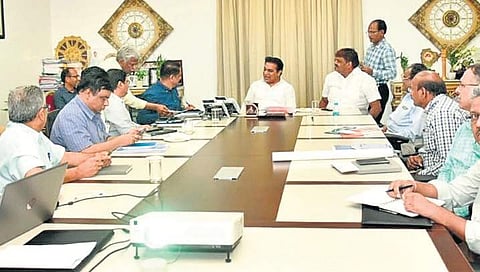 Minister KT Rama Rao at a meeting with officials of Municipal Administration and Urban Development department, at Pragathi Bhavan on Saturday