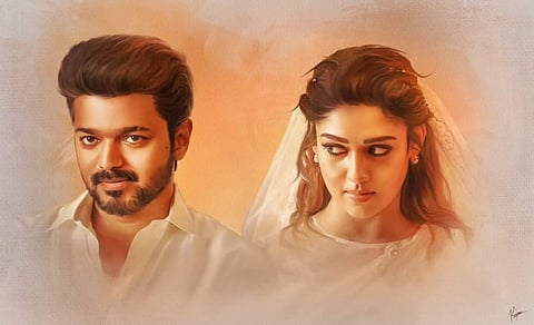 Vijay and Nayanthara in the poster for 'Bigil'.