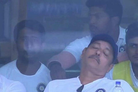 Ravi Shastri sleeping in the dressing room. (Photo | Twitter)