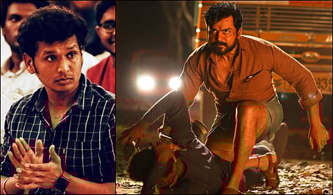 L-R: 'Kaithi' director Lokesh Kanagaraj; Karthi in a still from the film. (Photos | Twitter)
