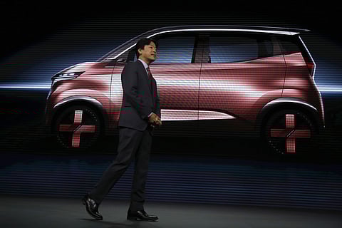Kunio Nakaguro, executive vice president for Nissan Motor Corp., speaks during Nissan's presentation of the media preview of the Tokyo Motor Show. (Photo | AP)