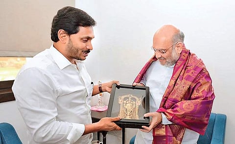Chief Minister YS Jagan Mohan Reddy greets Union Home Minister Amit Shah  in New Delhi on Tuesday| Express