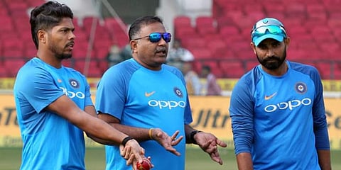 India bowling coach Bharat Arun with Umesh Yadav and Mohammed Shami (Photo | BCCI)