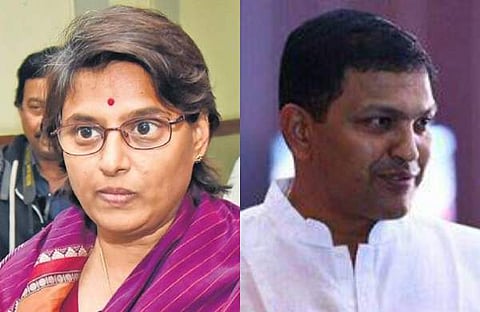 Congress candidate N Padmavathi Reddy (L) and TRS candidate S Saidi Reddy