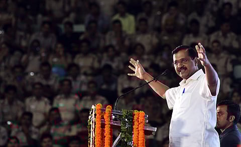 Delhi Chief Minister Arvind Kejriwal speaks during the induction event of bus marshals for DTC & Cluster buses in Delhi. (Photo | Parveen Negi, EPS)