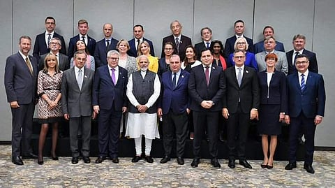 A delegation of EU MP's met with PM Modi on Monday. (Photo | Twitter/ PIB India)