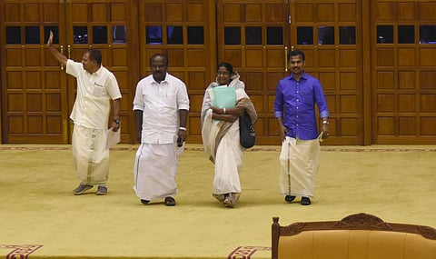 Newly elected MLA's MC Kamaruddin,TJ Vinodh,Shanimol Osman and VK Prasanth arriving to Assembly for the oath taking ceremony. ( Photo | EPS, BP Deepu )