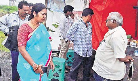 Guntur Municipal Corporation commissioner C Anuradha inspecting Swarna Bharati Nagar and other areas in Guntur city on Monday|  Express