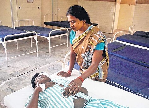 A child who sustained injuries while bursting crackers undergoes treatment at Sarojini Devi Eye Hospital in Hyderabad on Monday | Sathya Keerthi
