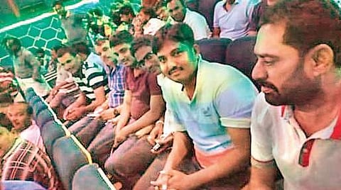 Sub-Inspectors watching Sye Raa Narasimha Reddy at a cinema theatre in Koilakuntla of Kurnool district on 2 October 2019. (Photo | Twitter)