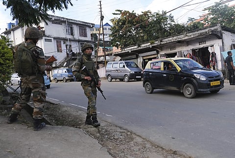 Soldiers stand guard on a street in Kohima on Thursday (File photo| AP)