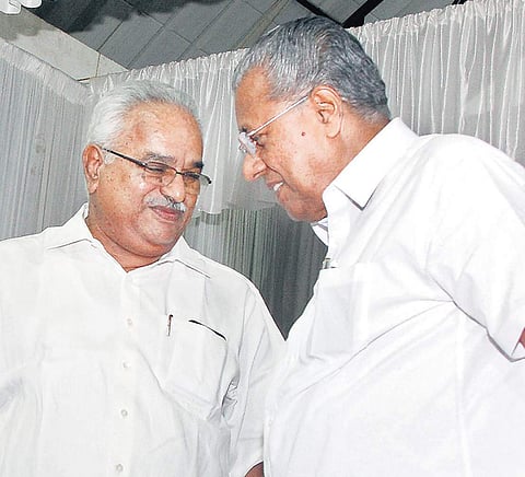 Chief Minister Pinarayi Vijayan chats with CPI state secretary Kanam Rajendran (File Photo | Shaji Vettipuram, EPS)